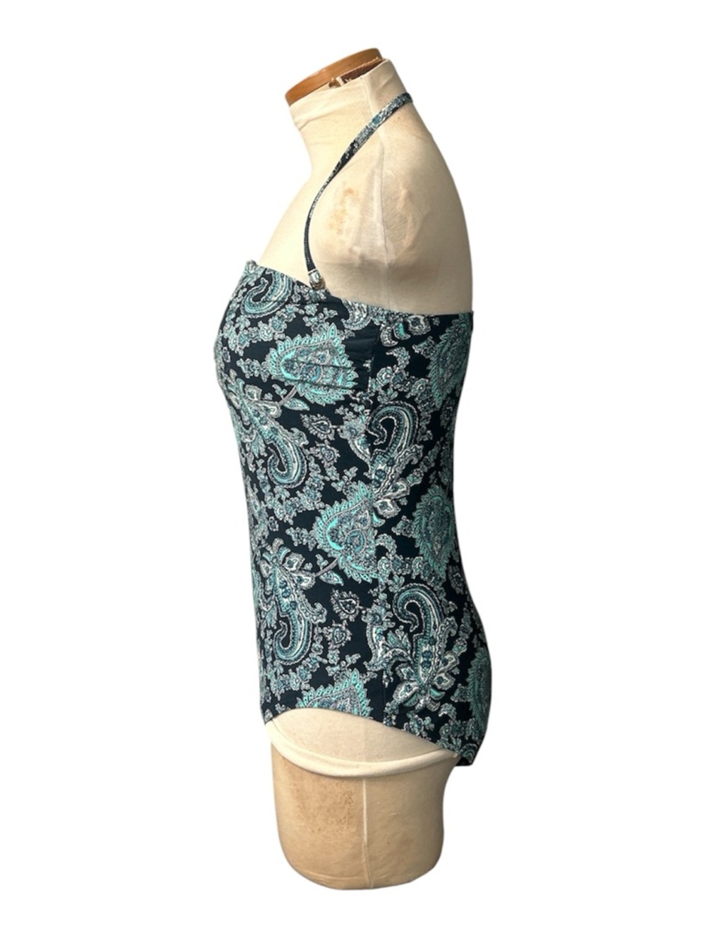 Michael Kors Navy Paisley One-Piece Swimsuit with Aqua Accents Size 12 - Picture 5 of 8